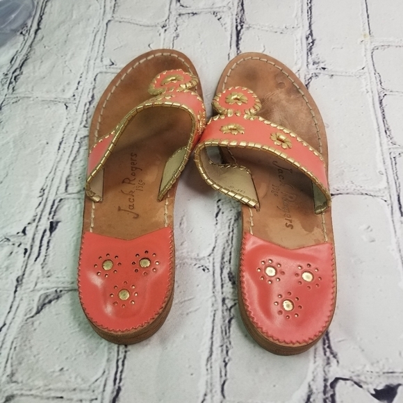 Jack Rogers Nantucket fire coral gold leather flip flop sandals - Picture 7 of 10